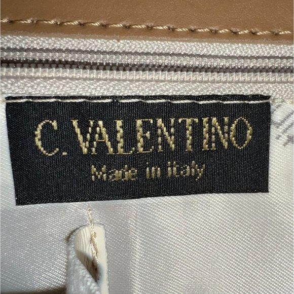Vintage C. Valentino Handbag - Tan Leather With Black Shoulder Straps - Picture 3 of 11